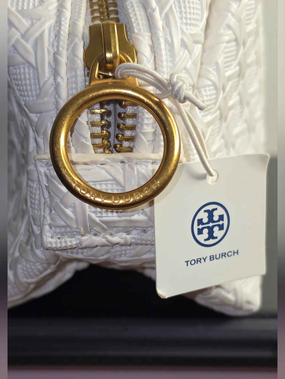 Tory Burch White Quilted Cosmetic Pouch with Gold Hardware - Picture 11 of 14